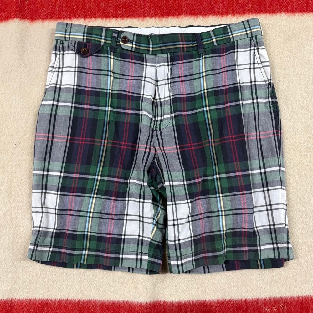 Polo Ralph Lauren Polo Golf Plaid Shorts Mens 34 Green Navy White Vintage 90s